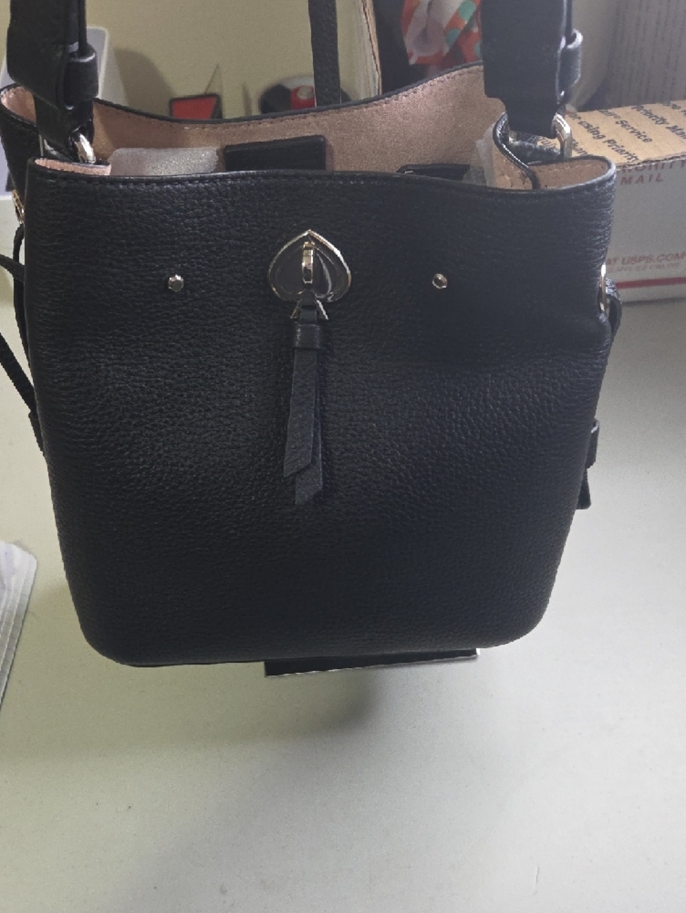 kate spade Marti  Black Pebbled Leather Bucket Bag with Contrast Interior - Picture 3 of 6
